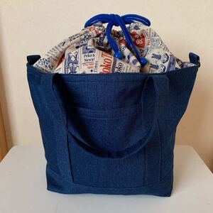 ハンドメイド 巾着トートバッグ
