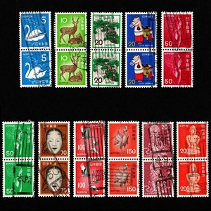 郵便切手 日本国 「新動植物国宝図案切手」 縦ペア×11種 普通切手 使用済 Stamps New Animal, Plant & National Treasure Series