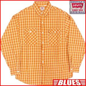 即決★ポルトガル製 リーバイス★メンズL チェックシャツ Levi's イレギュラー品 オレンジ 長袖シャツ ボタンダウン 長袖