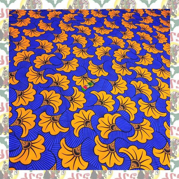 【SALE/270cm x 110cm/3ヤード】アフリカンプリント生地 barg-e73 アフリカ布 アフリカ生地 ゴールドプリント アンカラ キテンゲ パーニュ