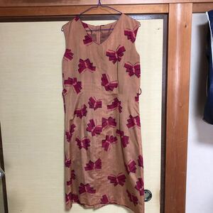 着物リメイク 膝下丈ワンピース 銘仙 正絹 ハンドメイド