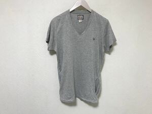 本物ディーゼルDIESELロゴ金具Vネック半袖Tシャツ旅行トラベルメンズグレーS