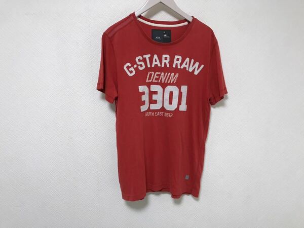 本物ジースターロウGSTARワッペンロゴプリントコットン半袖Tシャツ旅行トラベルメンズM赤レッド