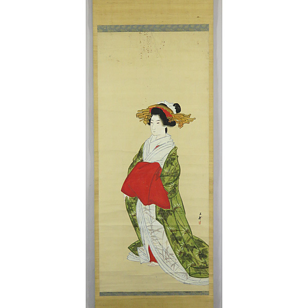 B-1500 [Genuine] Mibata Joryu, hand-painted paper, beauty painting, hanging scroll/Japanese painter, Kyoto, Ukiyo-e, genre painting, calligraphy, Painting, Japanese painting, person, Bodhisattva