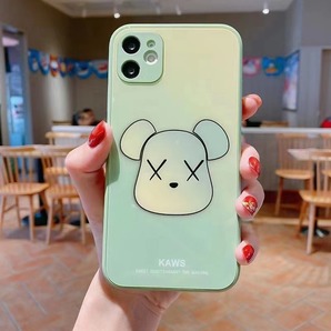 iphone12 ケース カバー ガラス 耐衝撃 おしゃれ くま グリーン