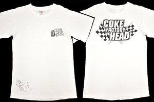 Y-2479★送料無料★COKE FACTORY HEAD★90s 1998年 ホワイト白色 両面プリント 半袖 T-シャツ サイン入り Ｓ