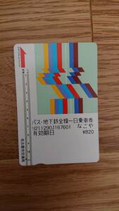 使用済バス地下鉄一日乗車券 名古屋市交通局 1992年