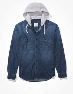 * 1点のみ * アメリカンイーグル AE Super Soft Denim Hoodie フード付きシャツ 長袖シャツ デニムシャツ XL / Blue *