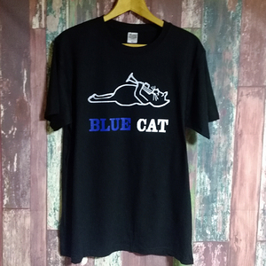 送込　BLUE CAT RECORDS ラッパ吹きネコ　半袖Tシャツ　黒　Mサイズ
