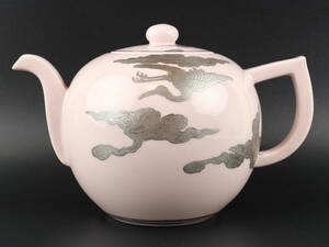 [.] Kyoyaki три страна .. структура ..... тип . журавль документ вода примечание персик цвет серебряный .. чайная посуда кувшин чай бутылка заварной чайник чай . чай кувшин "hu" лекарство жестяная банка teapot розовый China старый .