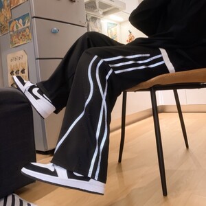 ワイドパンツ ストレートパンツ リフレクター ボトムス ラインパンツ L オルチャン 韓国 原宿 渋谷 下北沢 ユニセックス