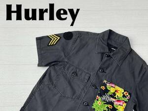 ☆送料無料☆ Hurly ハーレー 古着 半袖 胸ポケット ワッペン ボックス シャツ メンズ M ダークグレー トップス 中古 即決