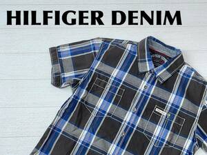 ☆送料無料☆ HILFIGER DENIM ヒルフィガーデニム トミーヒルフィガー 古着 半袖 チェック ワーク シャツ メンズ M グレー トップス 中古