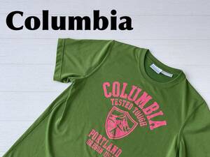 ☆送料無料☆ Columbia コロンビア 古着 半袖 プリント Tシャツ メンズ S グリーン トップス 中古 即決