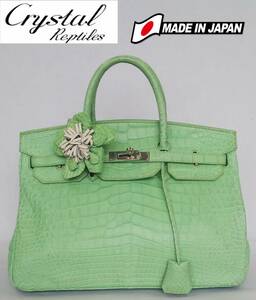 * прекрасный товар * сделано в Японии *Crystal Reptiles* крокодил ручная сумочка *JRA Mark * шпаклевка . зеленый * с бутоньеркой .* женский * ощущение роскоши * модный * #4449