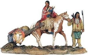 西洋彫刻 ネイティブ・アメリカン インディアンの家族 置物インテリア彫像/ 西部開拓 カウボーイ 保安官 バッファロー プレゼント（輸入品