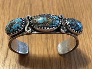 a- knee li Star Ernie Lister Navajo Navajo 20 year and more front coin silver large turquoise 3 piece bangle 