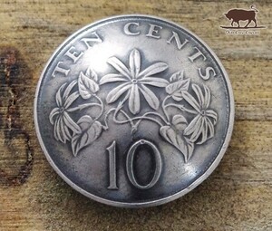 ●コンチョ ネジ式　シンガポール　10セント　花　スタージャスミン　18mm　ネジ ボタン コイン パーツ
