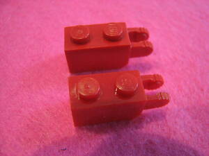 ☆レゴ-LEGO★30365★ヒンジブリック1x 2ロック、2本の指で垂直端、9本の歯★赤★2個★USED