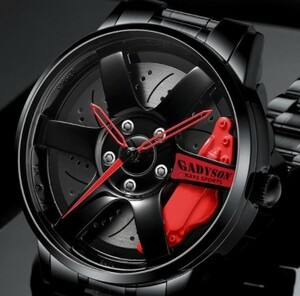 腕時計　メンズ　ホイール型腕時計　クオーツ時計　工具セット 車　レッド　赤 機械式