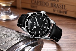 【PAULAREIS】最新モデル 腕時計 Breitling ブライトリング ブラックレザー 自動巻き ROLEXオマージュ