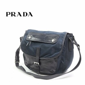 ◆PRADA/プラダ ナイロン×レザー 斜め掛け ショルダー バッグ ダークネイビー×ブラックの画像1