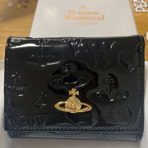 最短発送☆ヴィヴィアンウエストウッド オーブ エナメル 三つ折り財布 黒 ミニ財布 財布☆