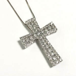 K18WG ダイヤモンド1.00ct　クロスデザイン　ネックレス　ペンダント　十字架　ホワイトゴールド　45.5cm