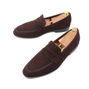 24cm men's hand made original leather suede Loafer slip-on shoes casual business shoes ma Kei made law shoes dark brown S3006