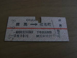 西武鉄道　練馬→椎名町　3等10円　昭和31年6月8日　練馬駅発行　半硬券