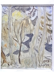 e6262　真作保証　油彩　風景画　塩津誠一　1953年　F3号　額縁