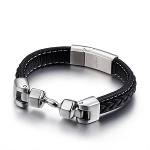 PW 61049 high quality 316L stainless steel original leather black black x silver silver fashion bracele conditions attaching free shipping 
