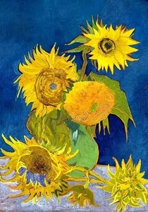 ひまわり(5本のひまわり) 芦屋のひまわり ゴッホ Vincent Van Gogh 手描き油絵複製画 模写 レプリカ 肉筆絵画, 絵画, 油彩, 自然、風景画