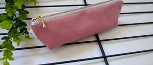 ハンドメイド ペンケース 小物入れ メガネケース 帆布 くすみピンク