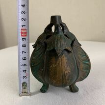 香炉 三足 茄子 金属製　高さ約13cm 横約11cm 茶道具_画像8