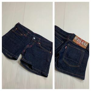 evis donna Evisu Don na dark blue Denim shorts shorts short pants W24 approximately 74cme screw Don na