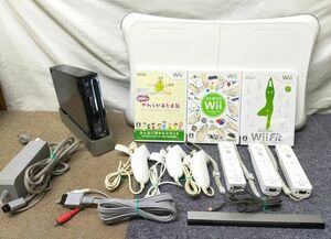 【NK730】ニンテンドー Wii 本体 ソフト3本付き リモコン×3 Wii fit バランスボード やわらかあたま塾 はじめてのWii