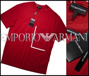 新品2.6万【アルマーニ EMPORIO ARMANI】春夏モデル/清潔感と高級感を併せ持つ/真夏に◎/光沢ビッグポケットTシャツS/46‐48相当/a