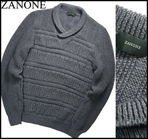 新品5.4万【 ZANONE ザノーネ 】MADE IN ITALY/繊細な編みが洒脱な大人の嗜み/編み柄Vクロスネックカラーニット46/日本サイズS-M相当/IT