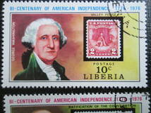 リベリア切手　1975年 米国独立200周年記念　5C～50C 米国の独立に貢献した事柄と関連の米国切手　6種完　プリキャンセル_画像3