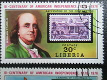 リベリア切手　1975年 米国独立200周年記念　5C～50C 米国の独立に貢献した事柄と関連の米国切手　6種完　プリキャンセル_画像5