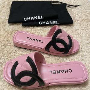 CHANEL Chanel can bon line sandals 34 pink × black 