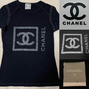 CHANEL Chanel teka here Mark Logo T-shirt tops black 