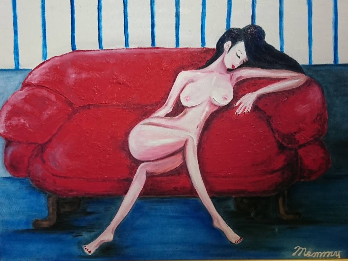 National Art Association, Sato Memi, Napping, Oil painting, F6: 40, 9×31, 8cm, One-of-a-kind oil painting, New high-quality oil painting with frame, Autographed and guaranteed to be authentic, Painting, Oil painting, Portraits
