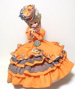 ☆レア☆希少☆昭和レトロ 美少女 美女 乙女 リボン リボンタグ付 ツインテール オレンジ ポーズ人形 ビンテージドール 人形