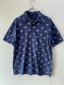 【人気】TOMMY HILFIGER/トミーヒルフィガー　ポロシャツ　メンズ　Mサイズ　紺ネイビー　花柄　半袖（K746）