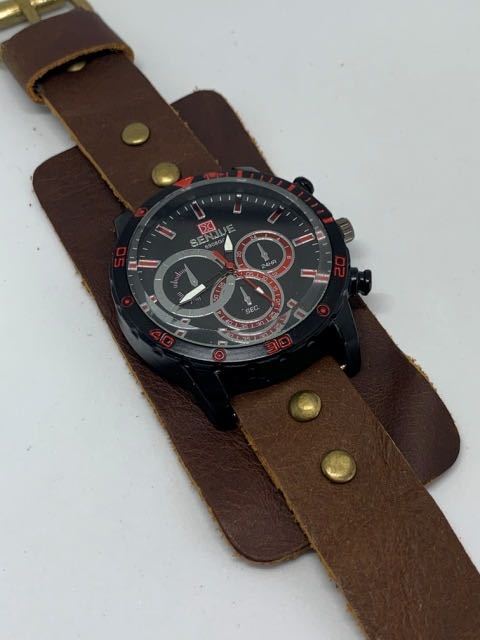 [Brandneu, unbenutzt] ★Nur noch eins übrig★Riemen aus Rindsleder, Quarz, natürliches Material, Herren, Damen, Echtes Leder, handgefertigt, Armbanduhr im Chronographen-Stil, Analog (Quarz), 3 Zeiger (Stunden, Protokoll, Sekunden), Andere