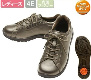  new goods / made in Japan comfort /24.0./25300 jpy Asahi medical walk WK L001/ bronze meta/ leather /4E/ wide width / knee / walking / fastener 