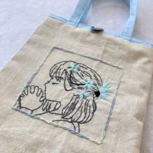 ハンドメイド 刺繍入り ミニトートバッグ