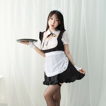 超セクシー 可愛い シフォン シースルー メイド服 6点セット ワンピース ランジェリー コスチューム コスプレ RT466/L_画像3